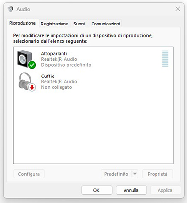 Windows 11 proprietà audio