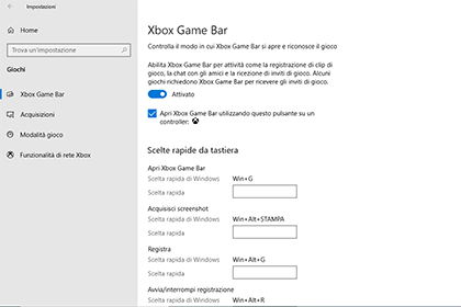 Impostazioni Xbox Game Bar