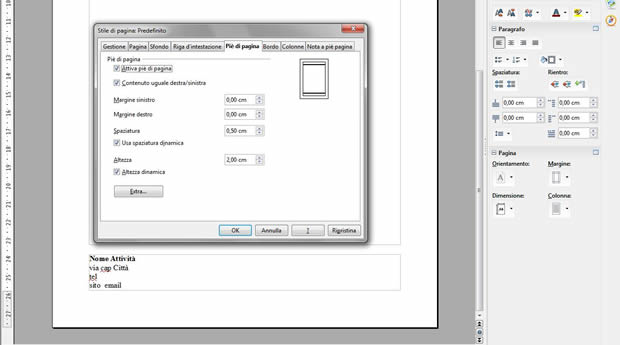 Carta intesta pie di pagina OpenOffice