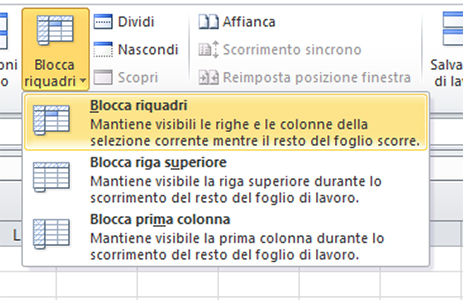 Excel blocca riquadri