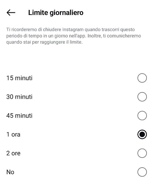 Instagram: Limitare il tempo