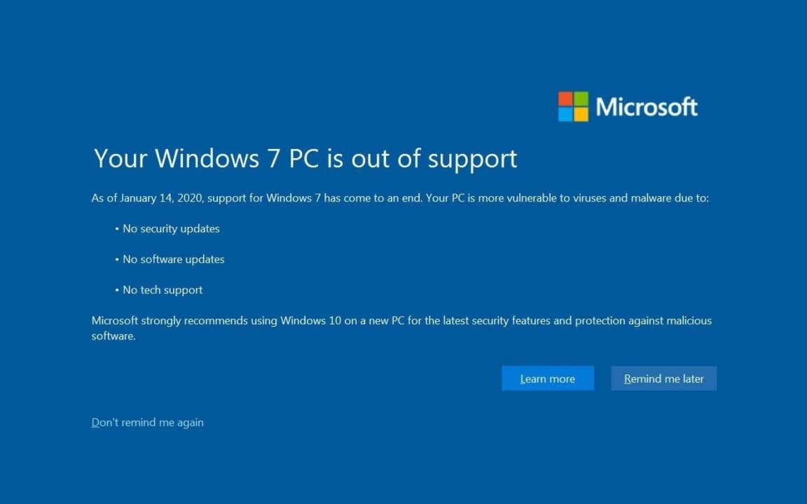 Windows 7 Fine Supporto