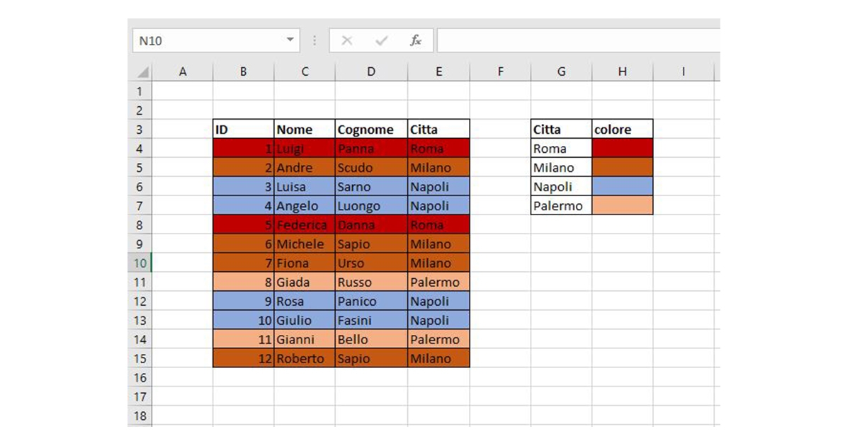 Excel colorare righe in automatico