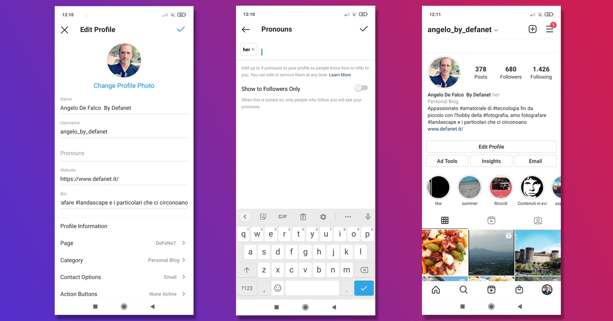 Instagram: Come mettere i pronomi nella bio