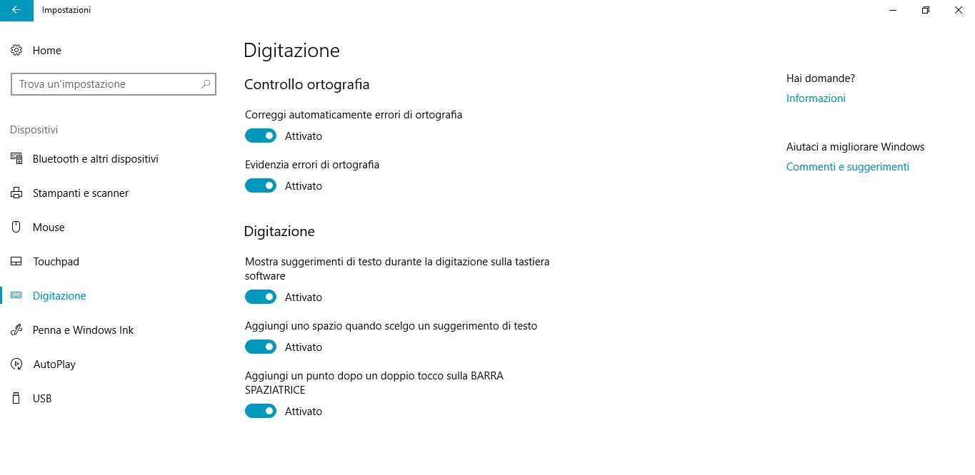 Windows 10: Correzione automatica ortografia