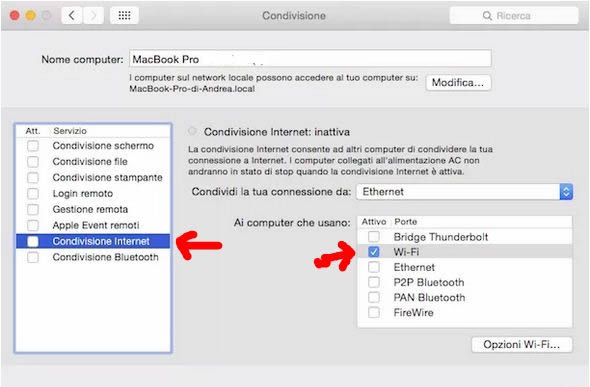 Apple macbook condivisione rete