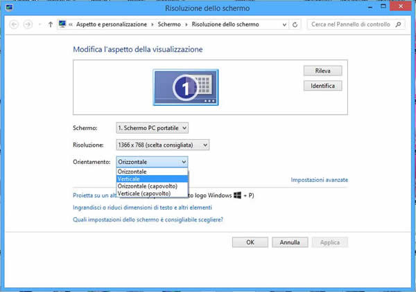 Windows 8 Orientamento Schermo