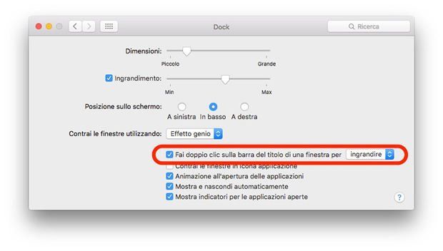 OS X impostazioni Dock