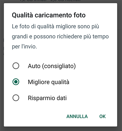 whatsapp come attivare alta definizione