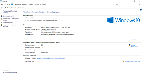Windows 10 schermata sistema