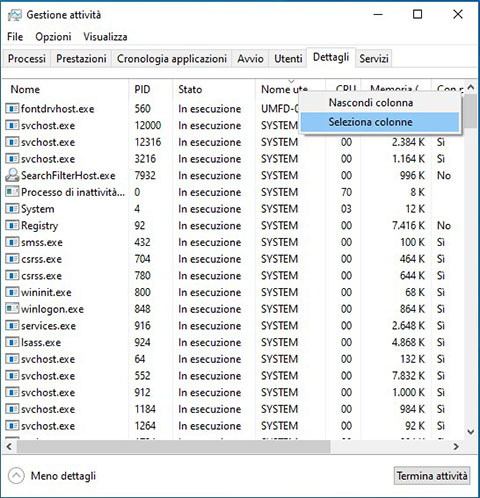 Windows 10 task manager - gestione attività