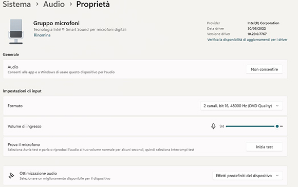Windows 11 microfono configurazione